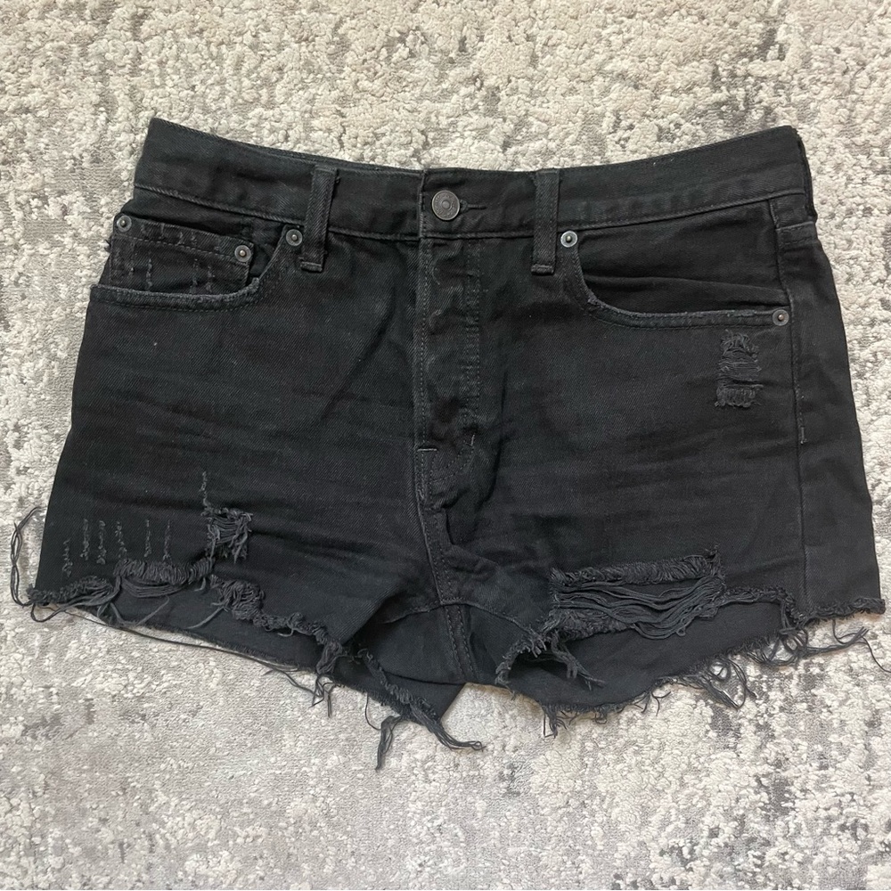 Free People Black Jean Shorts with Distressed Details